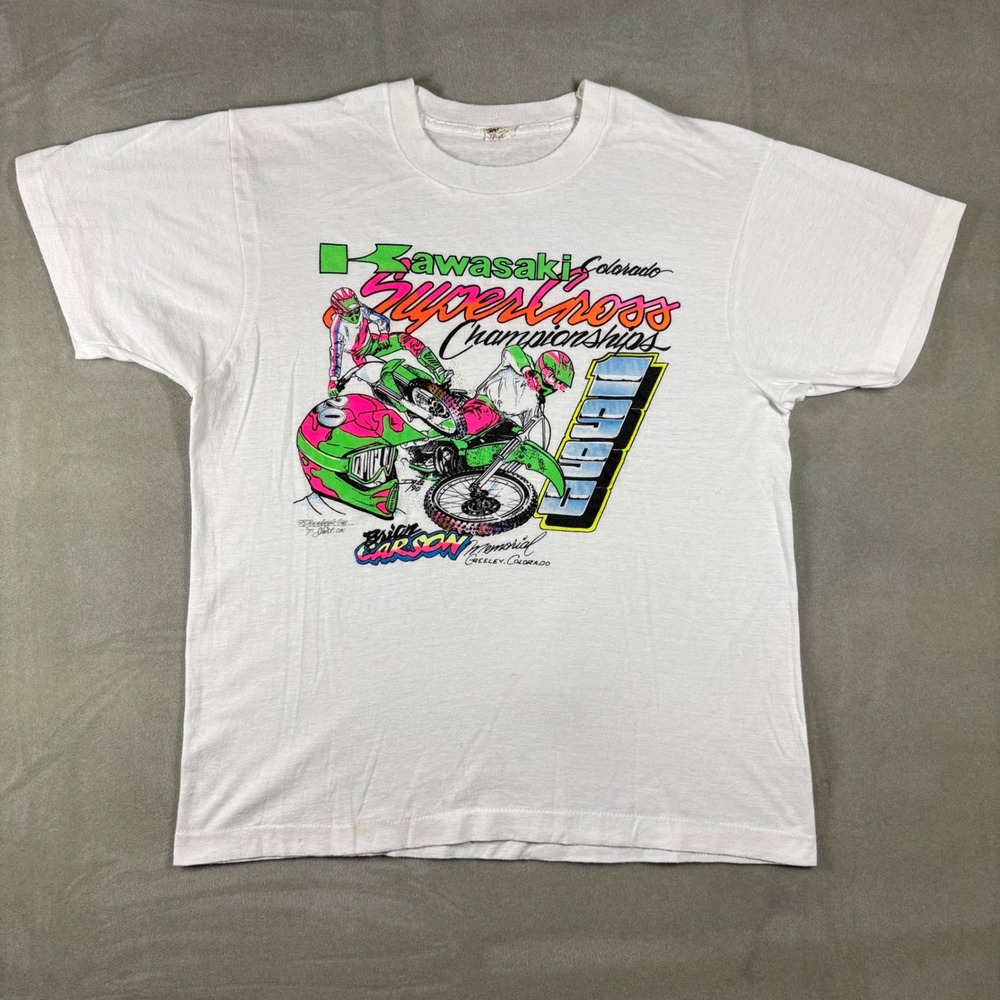 Vintage‎ 1990 Kawasaki Supercross Championships T-Shirt Brian Carson White Large